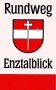Sign with the inscription 'Rundweg Enztalblick' and a red and white coat of arms with a cross., © Gemeinde Enzen Sign with the inscription 'Rundweg Enztalblick' and a red and white coat of arms with a cross., © Gemeinde Enzen