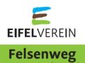 Logo of the Eifelverein with stylized lines in blue, brown and green. Below it is 'Felsenweg' on a green background., &copy; Eifelverein