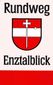 Schild mit der Aufschrift 'Rundweg Enztalblick' und einem Wappen.