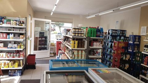 Ein gut sortierter Einzelhandel mit Regalen voller Lebensmittel und Getränken. Im Vordergrund sind Gefriertruhen sichtbar.