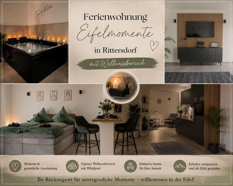 Un appartement de vacances confortable avec un espace bien-être et un jacuzzi. Design moderne avec un équipement accueillant et du confort pour des vacances relaxantes dans l'Eifel.