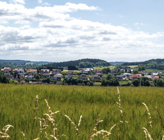 Village de Neidenbach au milieu de champs et de forêts verdoyants sous un ciel nuageux., © TI Bitburger Land - Monika Mayer