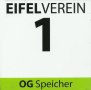 Schild des Eifelvereins mit der Nummer 1 und dem Text OG Speicher auf weißem Hintergrund mit grünem Streifen unten., © Eifelverein OG Speicher