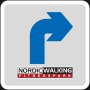 Sign with blue arrow pointing to the right, with 'Nordic Walking Fitness Park' below on a gray background., © Keller Art Design