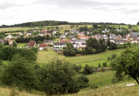 Panoramaansicht von Gransdorf mit Häusern, grünen Feldern und Bäumen unter bewölktem Himmel., © Doris Pauels