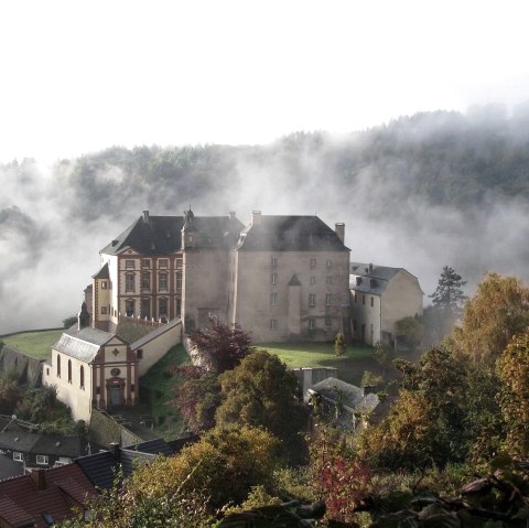 Le château de Malberg dans le brouillard