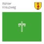 Grünes Schild mit weißem Kreuzsymbol und dem Text 'Röhler Kreuzweg' oben links. Wappen oben rechts., © Gemeinde Röhl