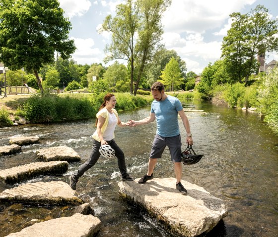 Stepping stones in the Kyll in Gerolstein spa gardens, &copy; Eifel Touismus GmbH, Dominik Ketz
