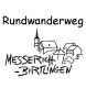 Logo des Rundwanderwegs Messerich-Birtlingen mit gezeichneten Gebäuden und einem Kirchturm.