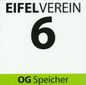 Wanderwegmarkierung des Eifelvereins mit der Nummer 6 und der Aufschrift OG Speicher.