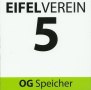 Eifelverein bord met het nummer 5 en de inscriptie OG Speicher op een witte achtergrond met een groene streep., © Eifelverein OG Speicher