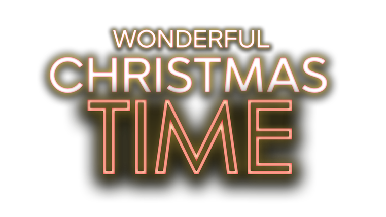 Ein festlicher Schriftzug mit den Worten "Wonderful Christmas Time". Die Buchstaben leuchten und vermitteln eine fröhliche Weihnachtsstimmung.